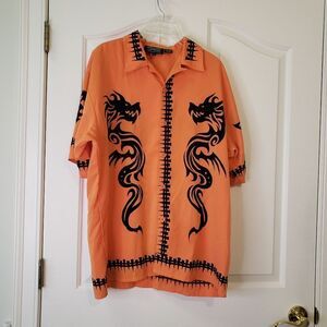 Dragonfly Orange Twin Dragon Print Shirt
